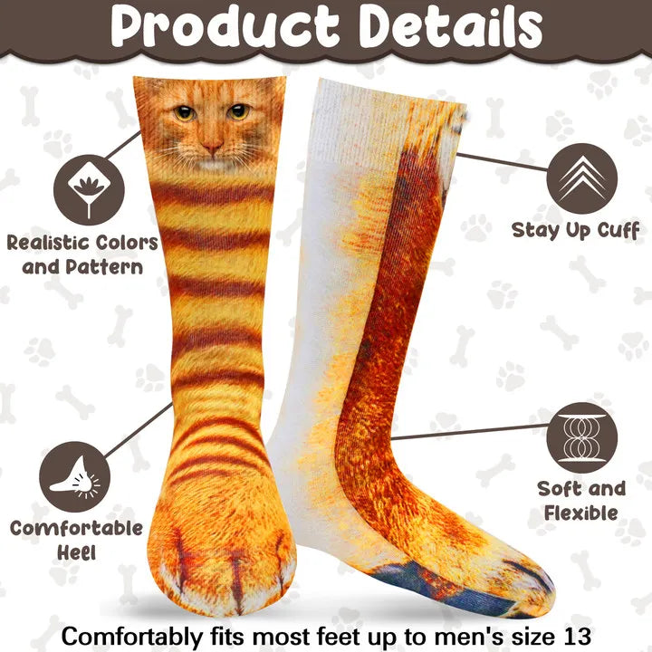 2 Pair Cat Dog Funny Animal Paw Socks Crazy Novelty,Claw Socks Christmas Stocking Stuffers 3D Newest Cat Dog Orange Paw Socks BeautiMass