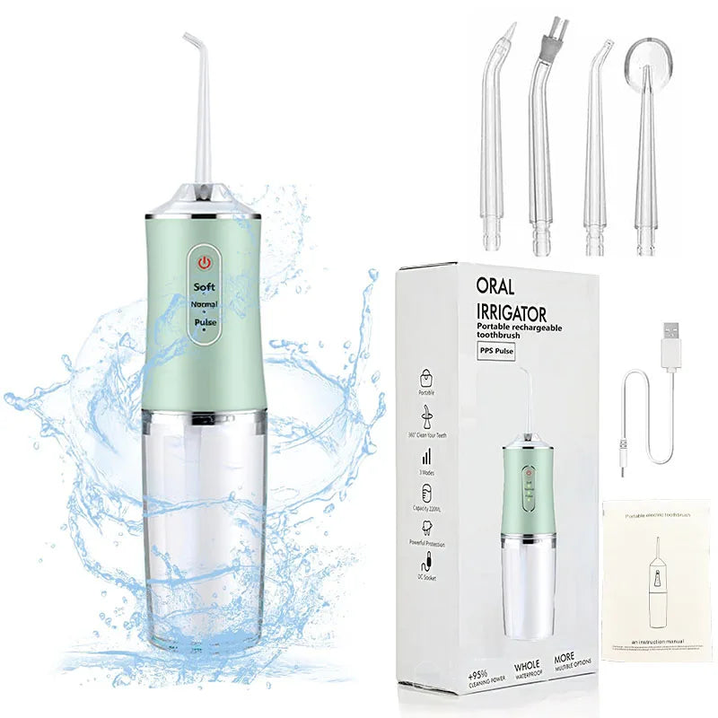 Powerful Battery Portable Electric Individual 230 Ml 3 Modes Toothbrush Combo Teeth Cleaning Oral Irrigator Water Dental Flosser BeautiMass