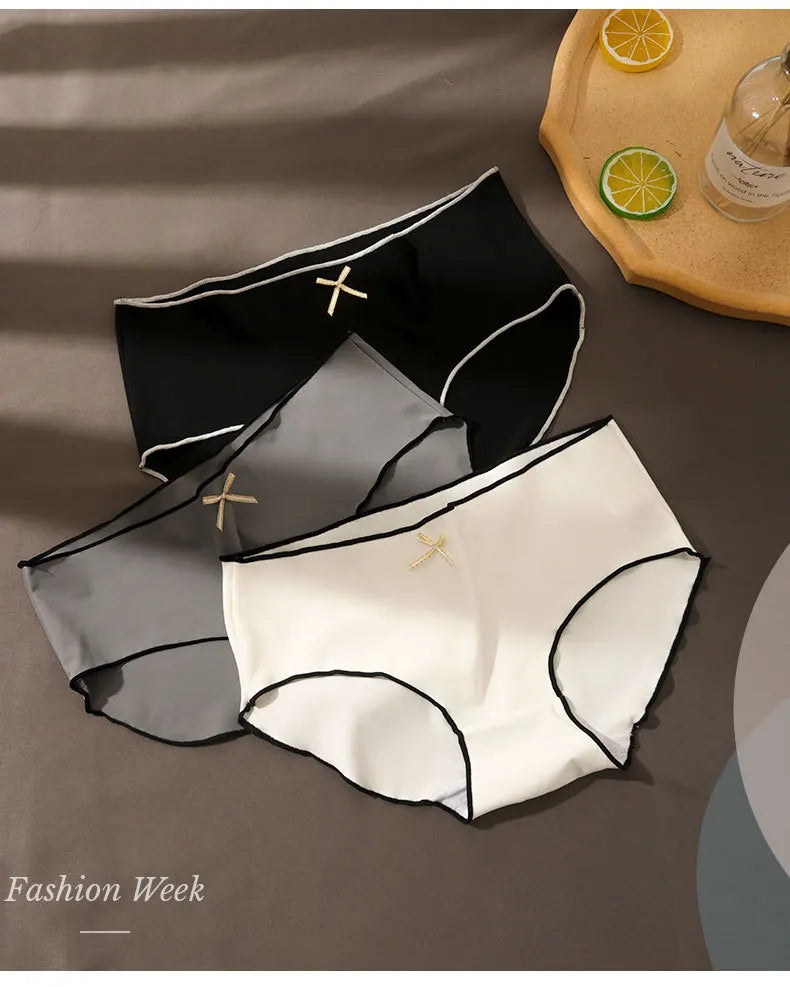 3pcs Women's Ice Silk Seamless Triangle Low Waist And European-American Style Underwear - BeautiMass