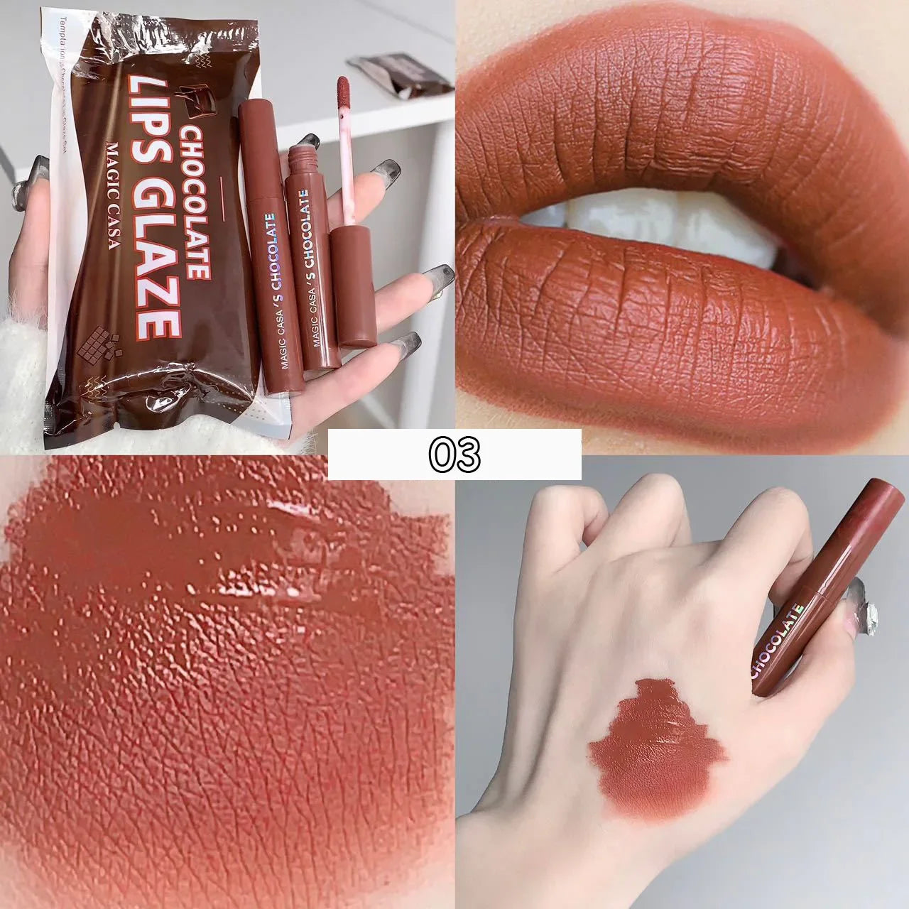 5Pcs/Set Chocolate Color Lip Glaze Tint Velvet Matte Lipstick Korean Cosmetics Long-lasting Lip Gloss Lipstick Milk Coffee Color BeautiMass