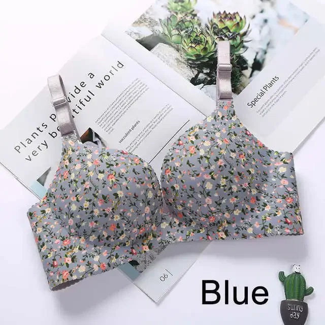 Women Flower Print Seamless Bra Sexy Lingerie Floral Push Up Bras One-Piece Underwear - BeautiMass