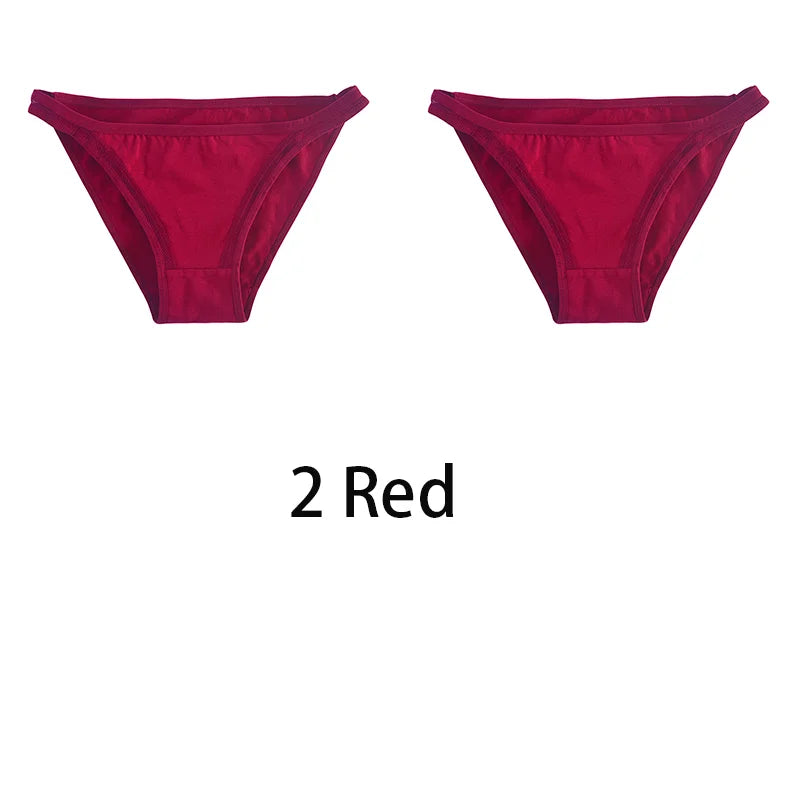 2Pcs/set Women Cotton Panties Mesh Underwear Solid Color Bikini Briefs Underpants - BeautiMass