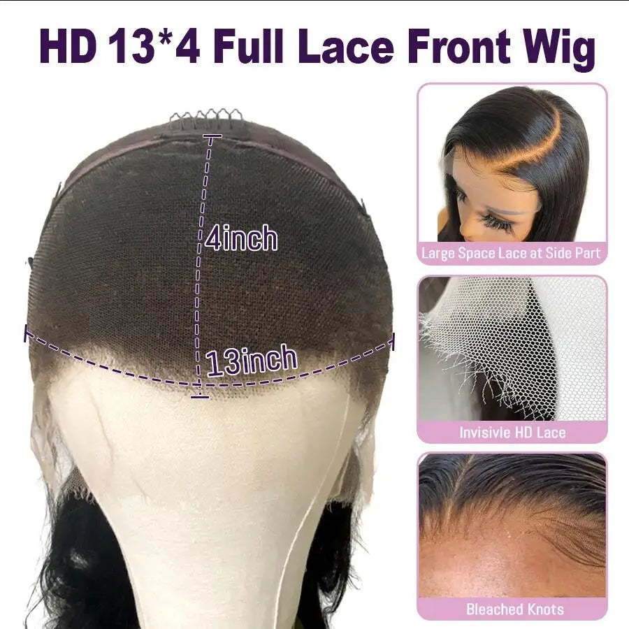 Wow Angel 250% 13x4 HD Lace Silk Straight Wigs 34in Human Hair Lace Frontal Wig Skins Melted Deep Parting Remy Hair For Women BeautiMass