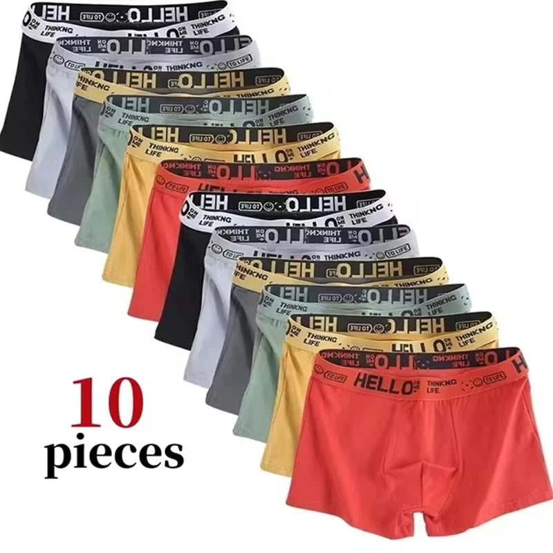 10Pcs/Men's Fashion Underwear High Stretch Boxer Shorts Breathable Soft Plus Size L-4XL - BeautiMass