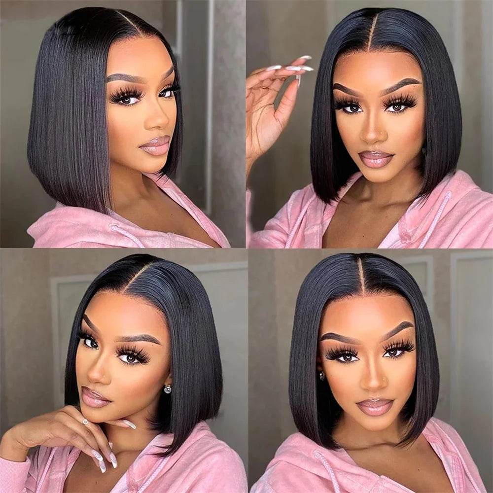 Glueless Bob Human Hair Wigs Ready To Wear indian Straight Transprent Lace Closure Wigs - BeautiMass