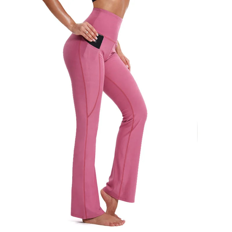 Women Running Pants Bell-bottom Yoga Workout Fitness Sports Gym Hiking Clothes - BeautiMass