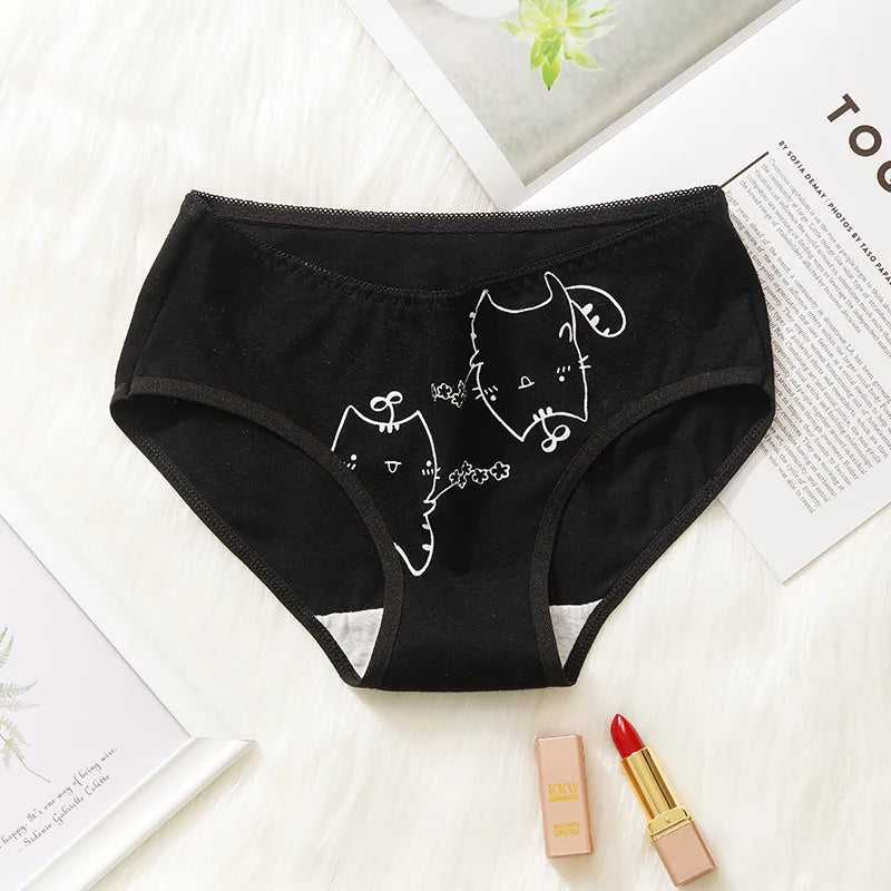 5Pcs/set Cotton Underwear Cute Cartoon Cat Panties for Woman Girl Soft Pantys Plus Size - BeautiMass