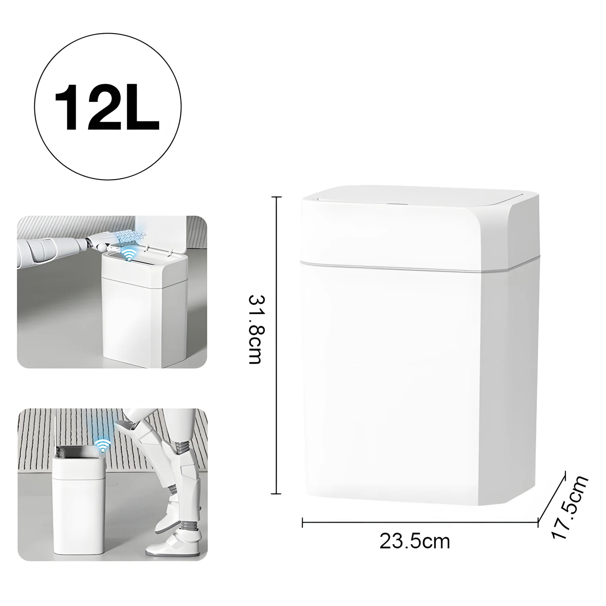 12L+16L Smart Sensor Anti odor Automatic Trash Bin For Toilet White Electric Wastebasket - BeautiMass