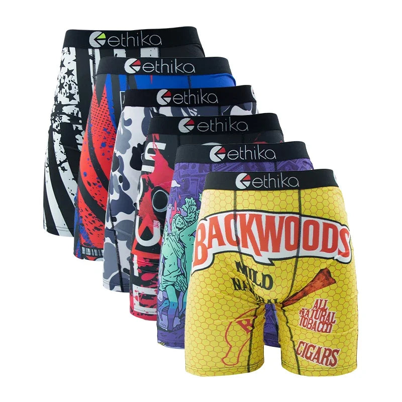 6Pcs ETHIKA Sexy Printed Men Underwear Boxer Shorts Breathable Briefs S-XXXL - BeautiMass