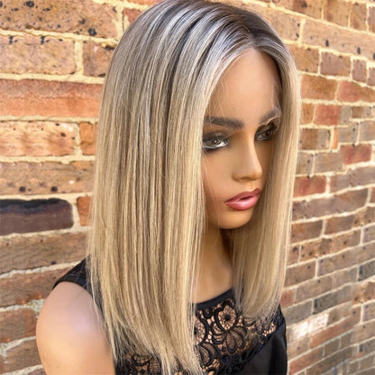 13x1 Ombre Ash Platinum Blonde Straight HD Transparent Lace Front Wigs Preplucked Hairline Remy Hair Wigs 100% Remy Human Hair BeautiMass