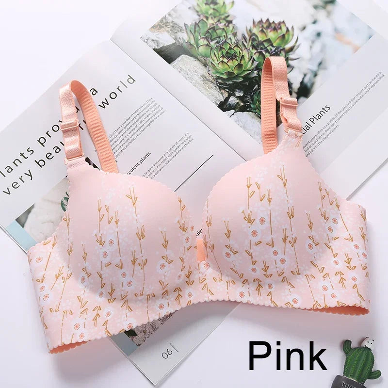 Women Flower Print Seamless Bra Sexy Lingerie Floral Push Up Bras One-Piece Underwear - BeautiMass