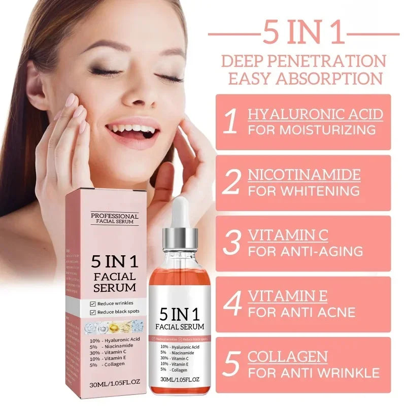 5 In 1 Fade fine lines Firming Face Serum Vitamin C Moisturizer - BeautiMass