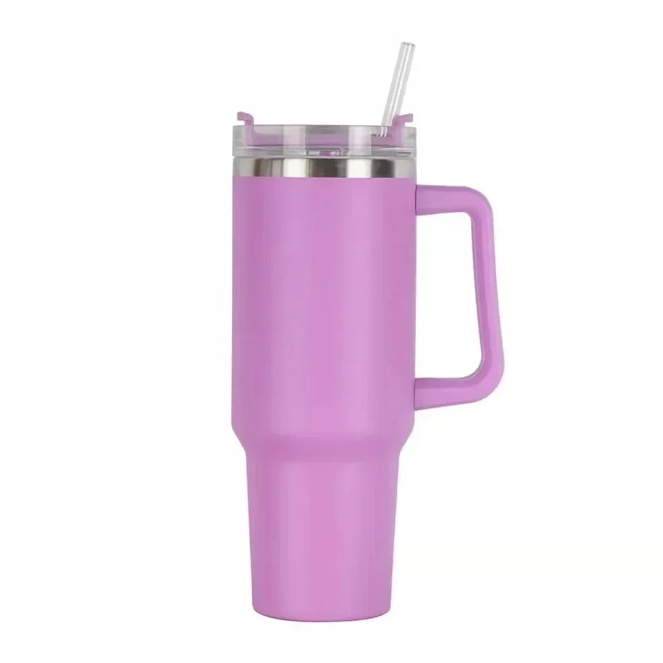 40oz Stainless Steel Water Bottle with Handle Lid Straw Mug Vacuum Thermos Cup - BeautiMass