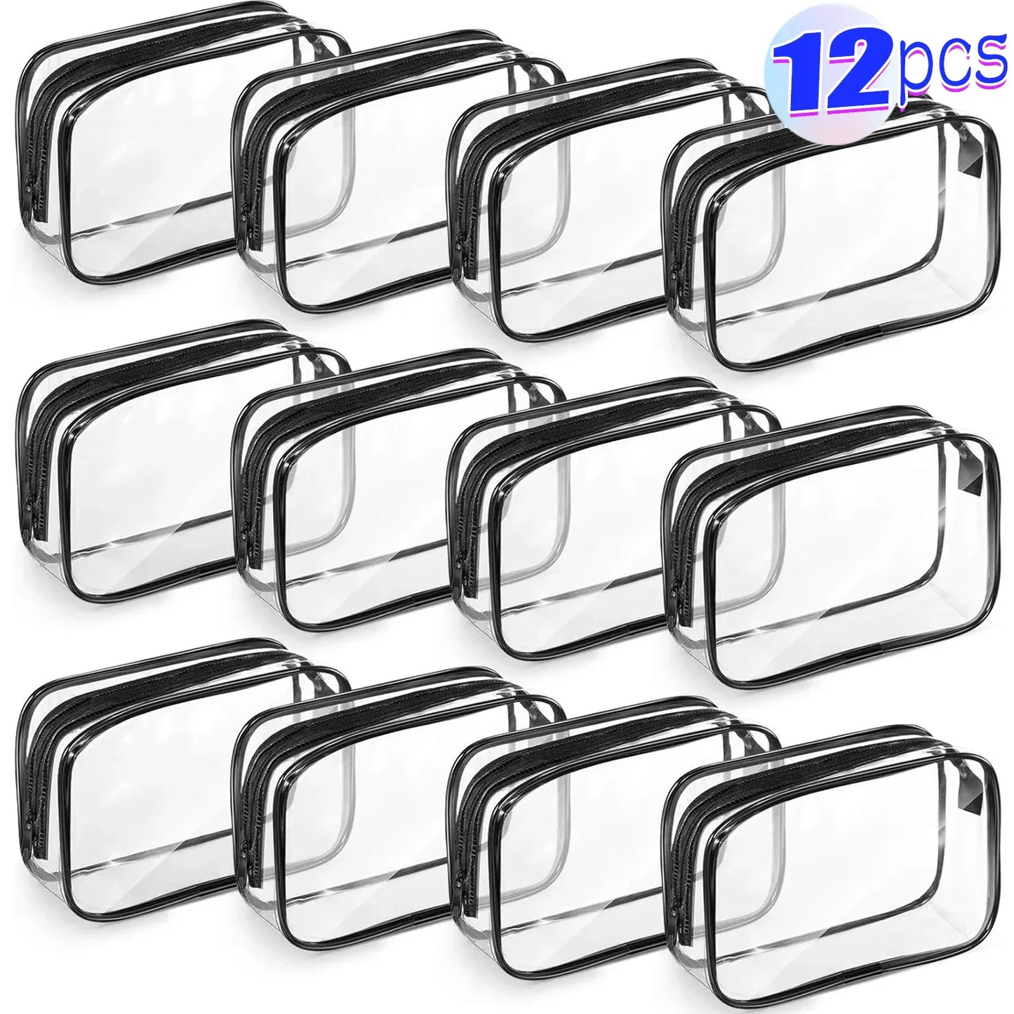 12PCS Transparent PVC Women Zipper Clear Makeup Beauty Bag - BeautiMass