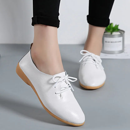 Women Medical Oxford Comfortable Casual Leather Shoes ballet Flats Lace up Soft - BeautiMass