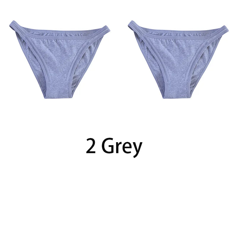 2Pcs/set Women Cotton Panties Mesh Underwear Solid Color Bikini Briefs Underpants - BeautiMass