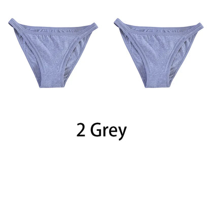 2Pcs/set Women Cotton Panties Mesh Underwear Solid Color Bikini Briefs Underpants - BeautiMass