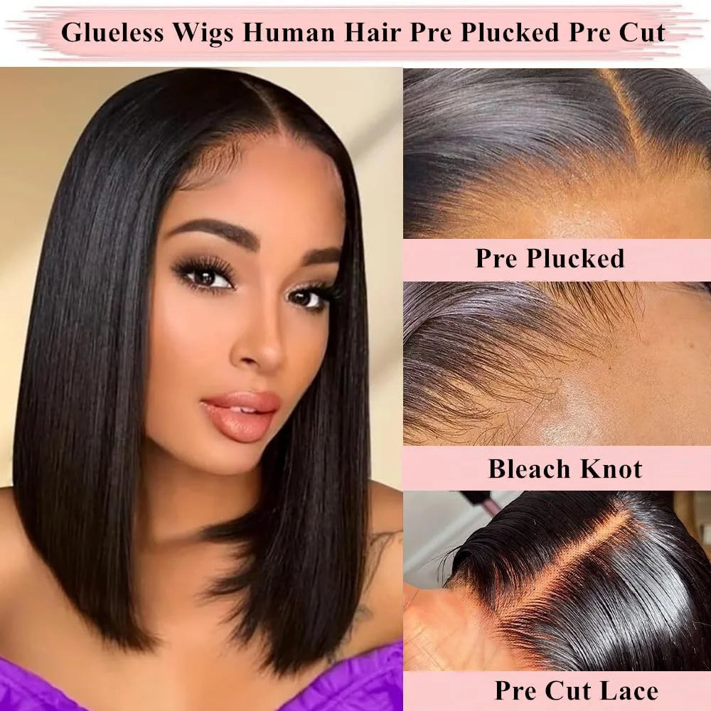 Glueless Bob Human Hair Wigs Ready To Wear indian Straight Transprent Lace Closure Wigs - BeautiMass