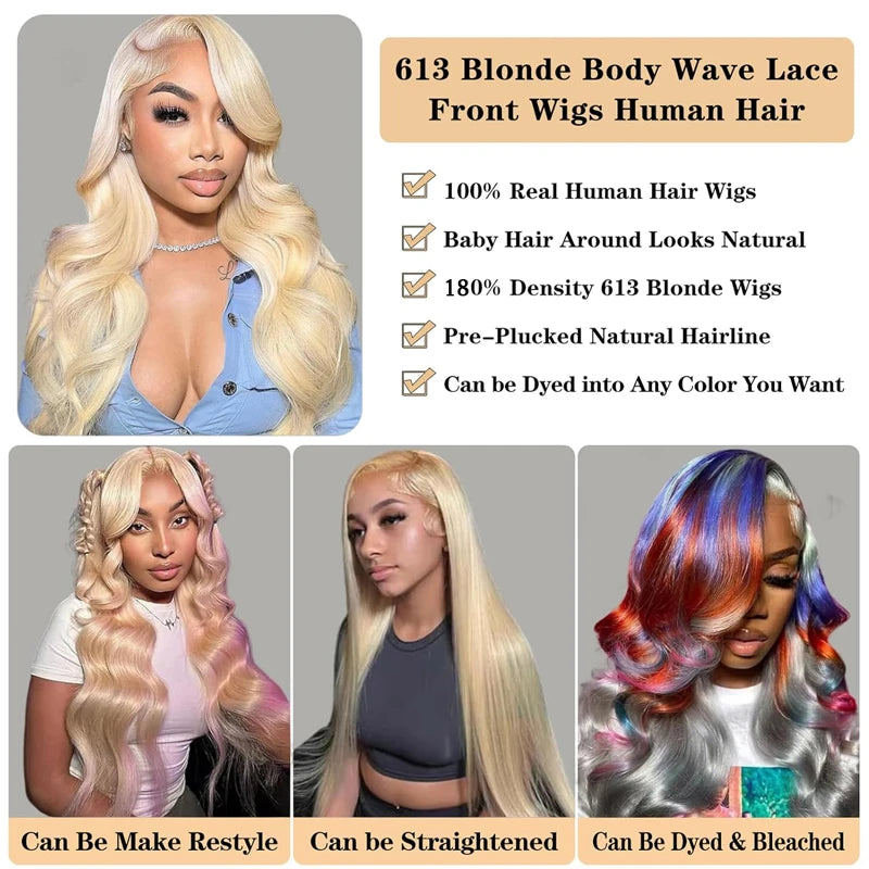 HD Lace Frontal Honey Blonde Human Hair 13x6 28 Inch Blonde Lace Front Body Wave Wigs - BeautiMass