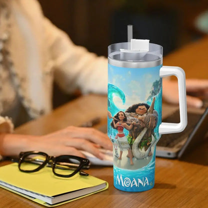 40oz Stainless Steel Tumbler Movie Moana Maui Friendship With Straws Cold and Hot Insulated Thermal Mug - BeautiMass