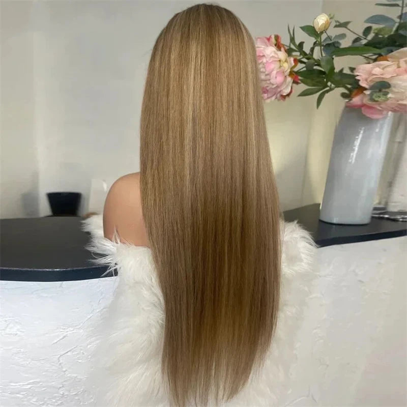 Ombre Glueless Honey Blonde Wig Human Hair Brown Highlight Wig Straight Wig 13x4 HD Lace Front Human Hair Wigs For Women BeautiMass