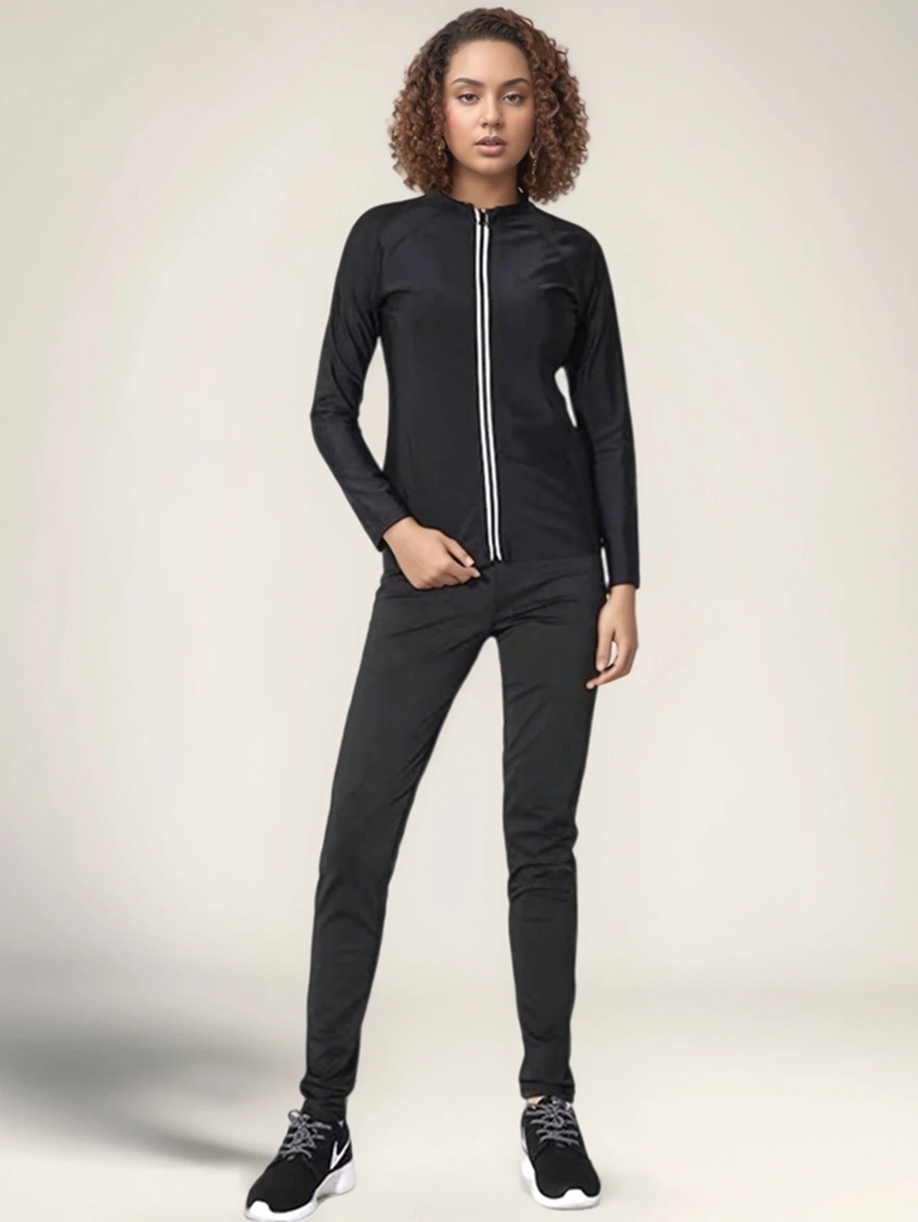 Women Sauna Suit Set Fitness Exercise Long Sleeve T-Shirt Crew Neck and Leggings Suit - BeautiMass