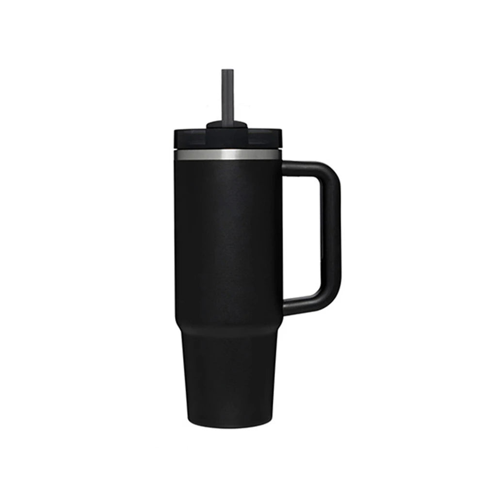 40oz Tumbler with Handle Straw Lid Thermos Vacuum Insulated Stanleies Steel Coffee Mug - BeautiMass