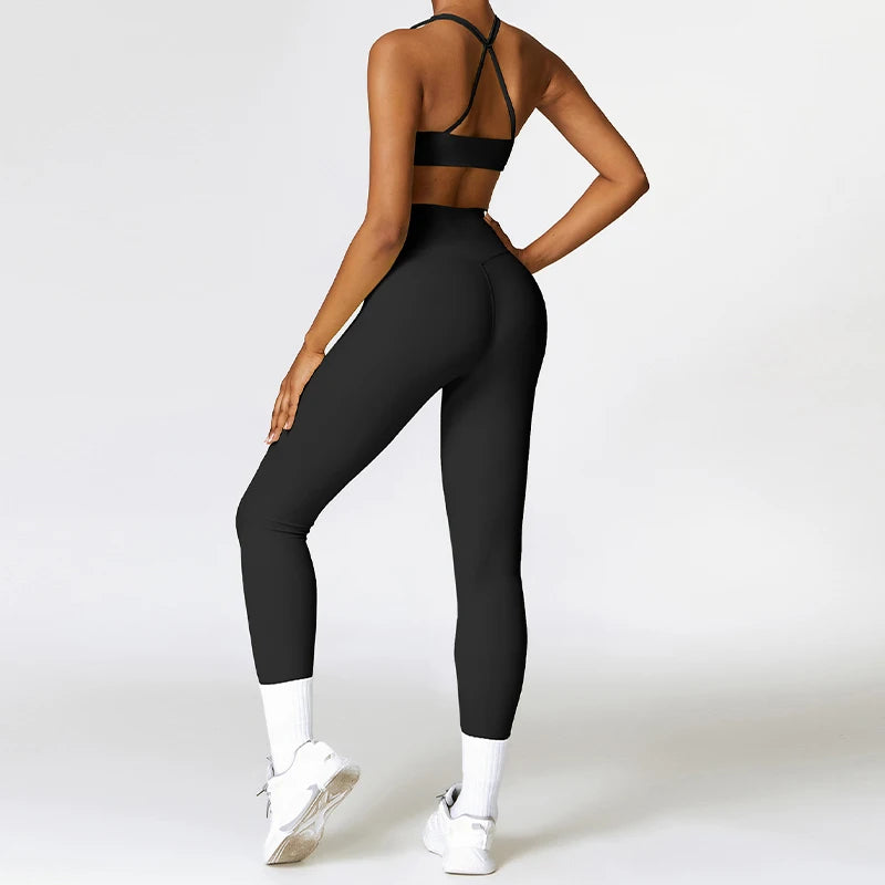 Yoga Clothing Suits Athletic Wear Women High Waist Leggings And Top Two Piece Sports Set Gym Tracksuit Fitness Workout Outfits - BeautiMass