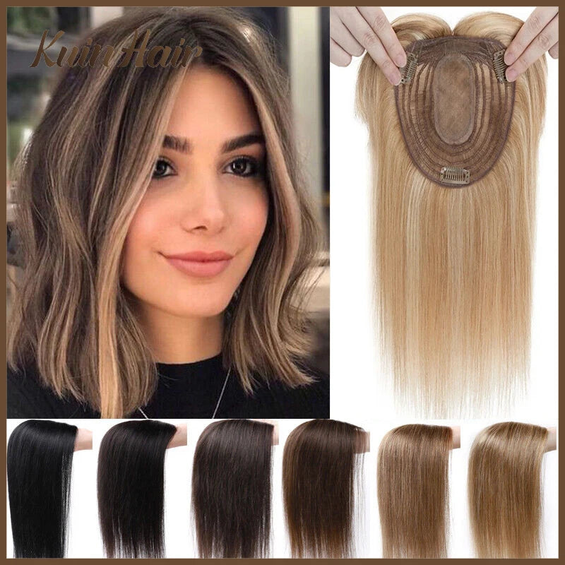 Silk Base Top Women Topper Clip In Real Human Hair Hairpiece Human Hair Extension Thin Breathable Blonde Toppers Hair Women Wig BeautiMass