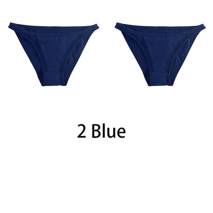 2Pcs/set Women Cotton Panties Mesh Underwear Solid Color Bikini Briefs Underpants - BeautiMass