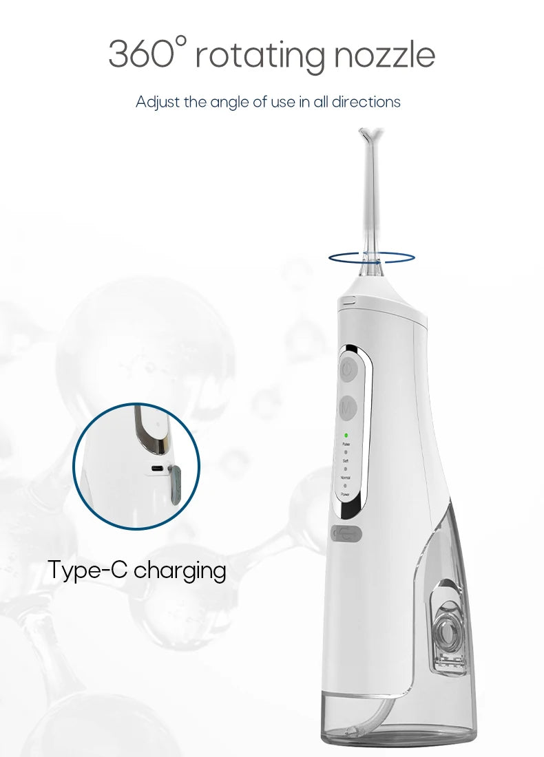 Oral Irrigator USB Rechargeable Water Flosser Portable Dental Water Jet 310ML Water Tank IPX7 Waterproof Teeth Cleaner Travel BeautiMass