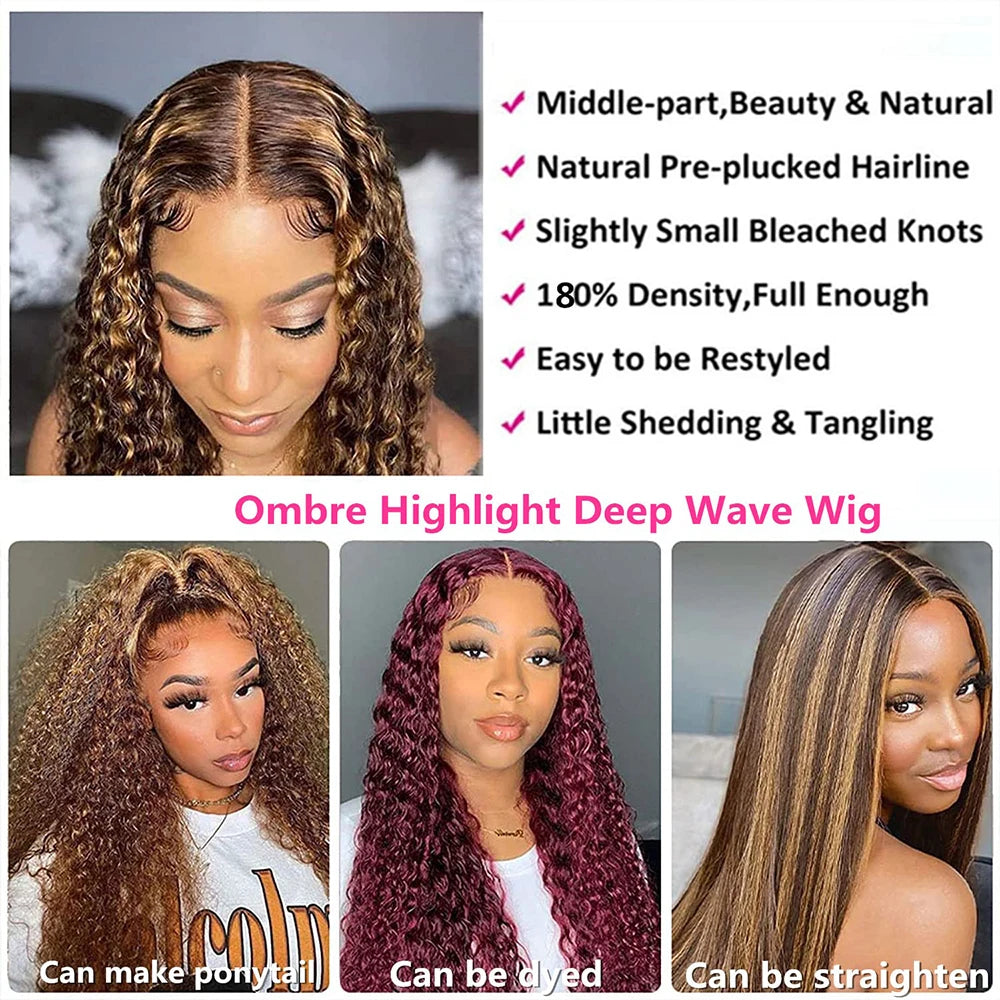 30 Inch Deep Wave 4/27 Highlight Ombre Curly Human Hair 13x5 14x4 Lace Frontal Wig - BeautiMass