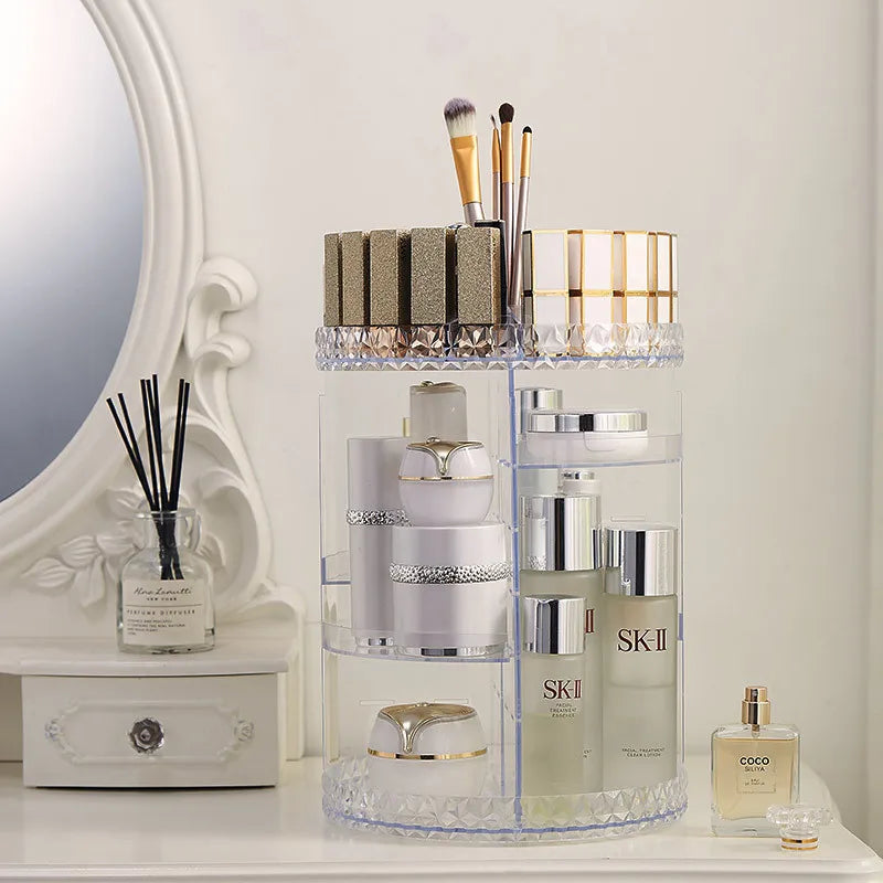 360 degree rotating transparent cosmetic storage box - BeautiMass