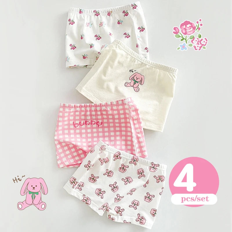 4 Pcs/Lot Kids Panties Cartoon Chirdren'S Underwear Briefs Floral Grid Cotton Underpants - BeautiMass