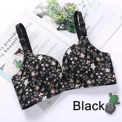 Women Flower Print Seamless Bra Sexy Lingerie Floral Push Up Bras One-Piece Underwear - BeautiMass