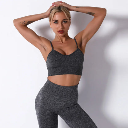 5pcs Seamless Women Yoga Set Workout Shirts Sport Pants Bra Gym Clothing Short Crop Top High Waist Running Leggings Sports Set - BeautiMass