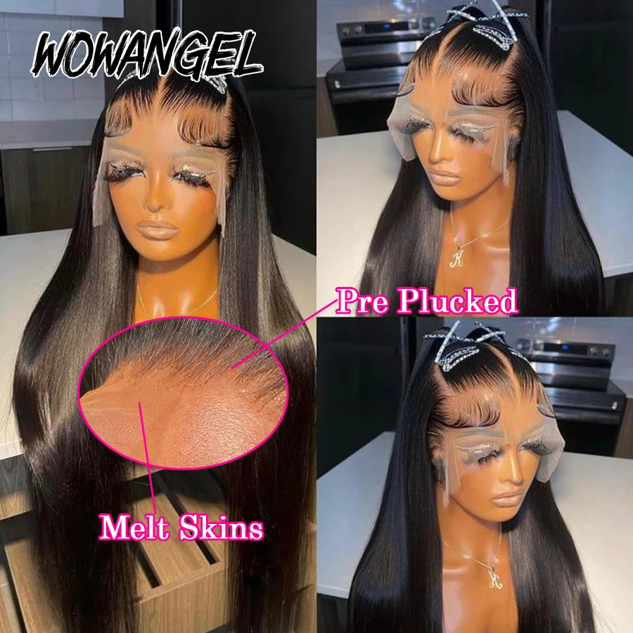 Wow Angel 250% 13x4 HD Lace Silk Straight Wigs 34in Human Hair Lace Frontal Wig Skins Melted Deep Parting Remy Hair For Women BeautiMass