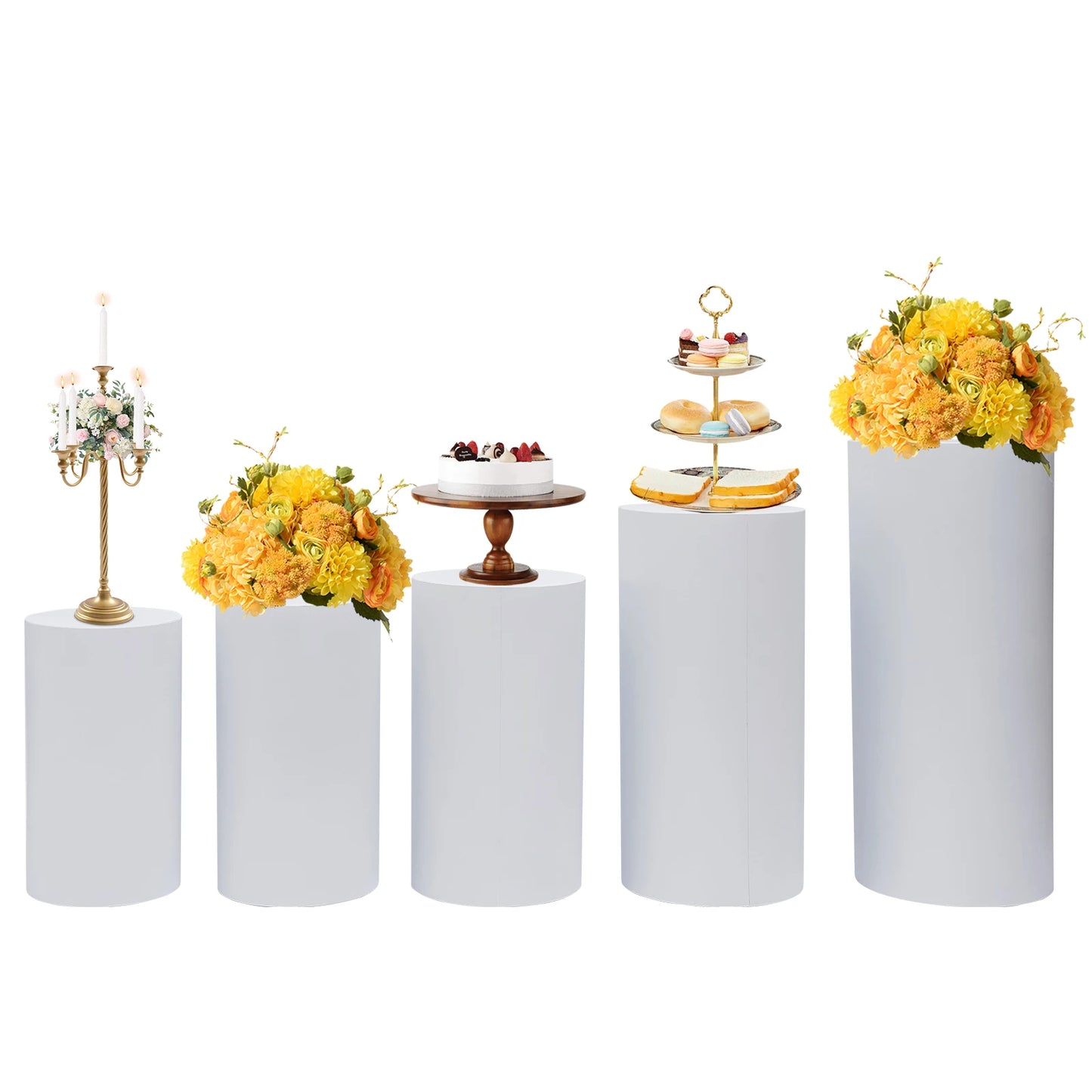 5Pcs Cylinder Stands Wedding Display Holder Wedding Cake Rack Metal Pedestal Stand Risers Set - BeautiMass