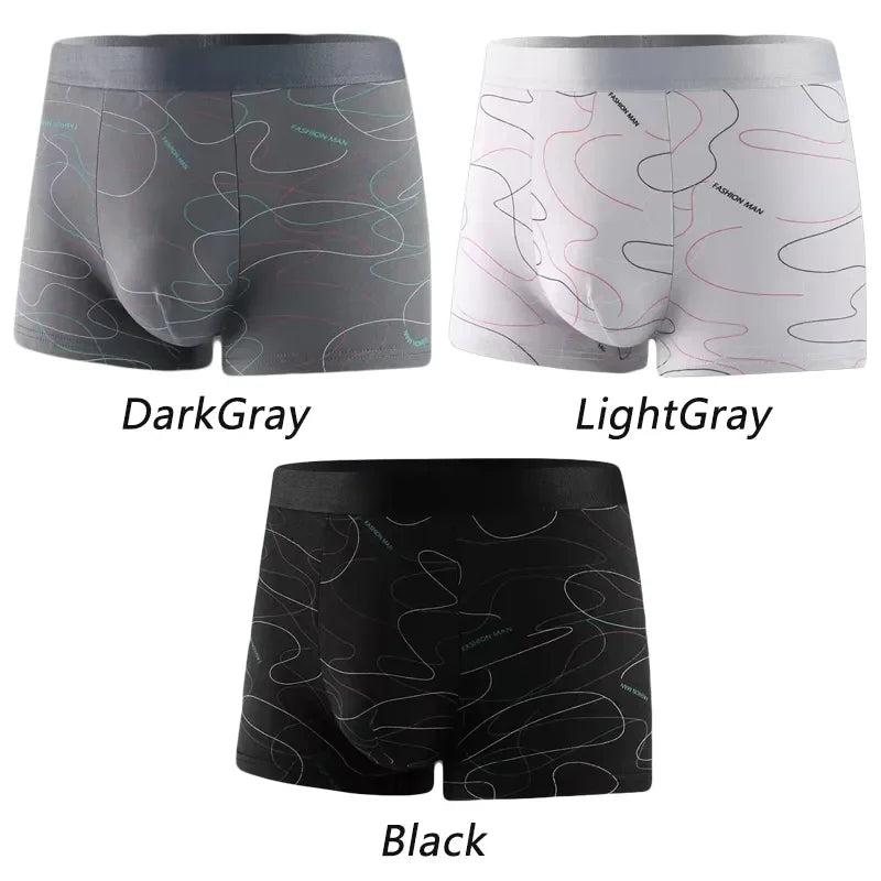 3 Pcs Men Sports Underwear Underpants Simple Line Breathable Fashion Sports Boxers - BeautiMass