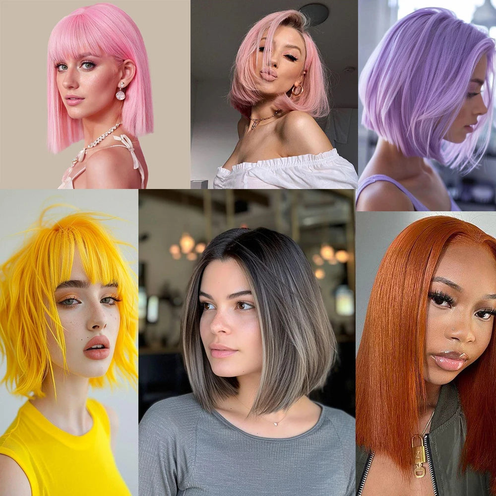 Lovevol Short Bob Lace Wig Colorful 13x4 Lace Front Human Hair Wigs Short Straight Bob Wigs for Women Daily Use Remy Human Hair BeautiMass