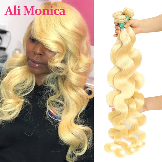 Alimonica Bundles 613 Honey Blonde Remy Brazilian Body Wave Hair Weave Weft Remy Human Hair - BeautiMass