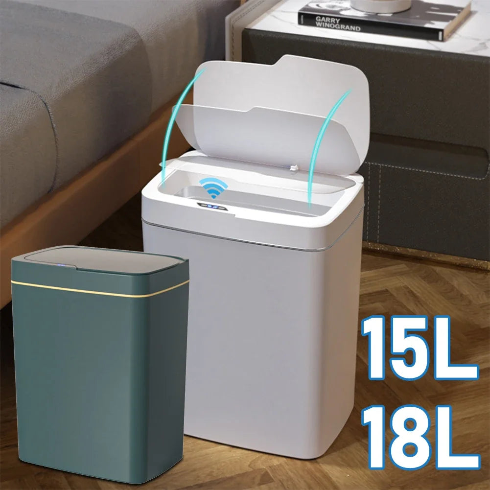 15/18L Smart Sensor Waterproof Intelligent Touchless Quiet Auto Motion Sensor Trash Can - BeautiMass