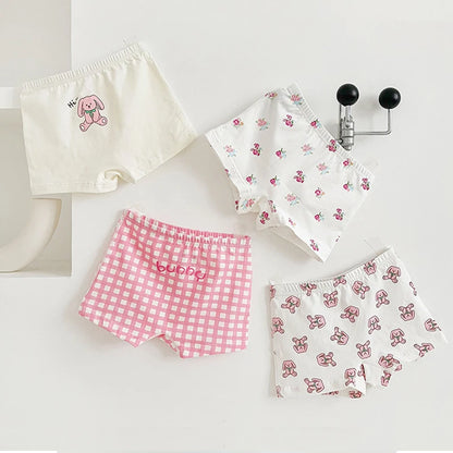 4 Pcs/Lot Kids Panties Cartoon Chirdren'S Underwear Briefs Floral Grid Cotton Underpants - BeautiMass