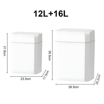 12L+16L Smart Sensor Anti odor Automatic Trash Bin For Toilet White Electric Wastebasket - BeautiMass