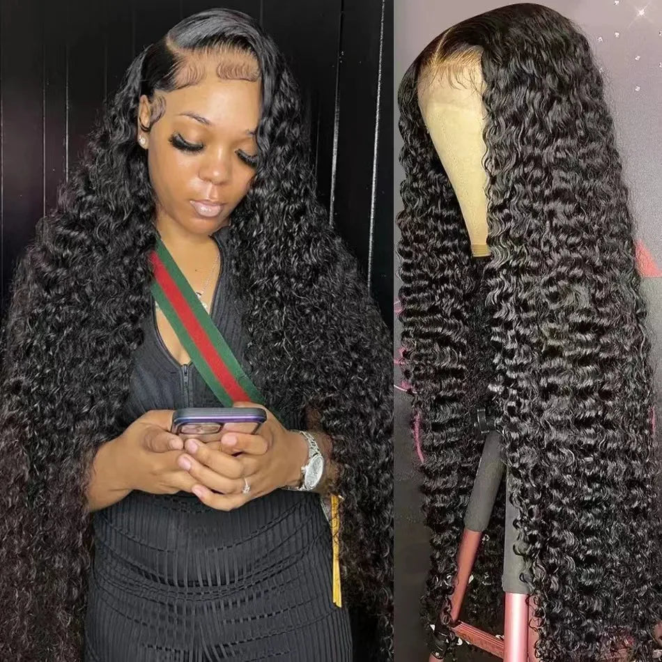 Deep Wave Lace Front 100% Human Hair Wigs 30 32Inch Indian Curly Remy 200% 13x4 13x6 Lace Frontal Wigs For Woman Pre Plucked BeautiMass