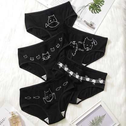 5Pcs/set Cotton Underwear Cute Cartoon Cat Panties for Woman Girl Soft Pantys Plus Size - BeautiMass