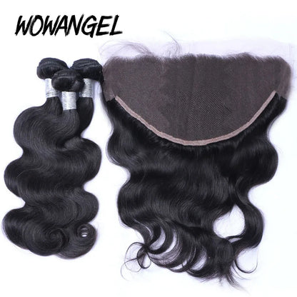 Body Wave Human Hair Bundles with 13x6 HD Lace Frontal Brazilian Remy Melt Skins Hair Extensions - BeautiMass