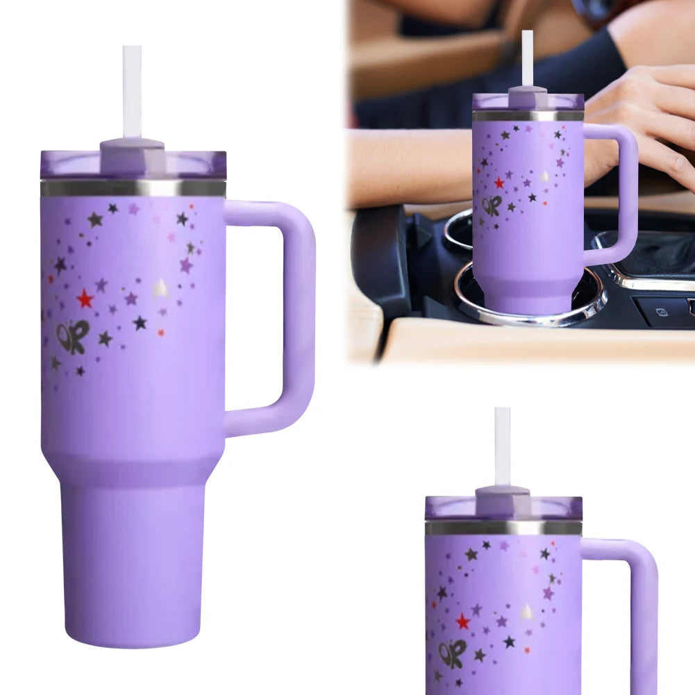 40oz Vacuum Insulated Tumbler with Lid & Straw Stainless Steel Water Bottle - BeautiMass