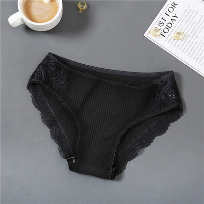 FINETOO 3Pcs/set Women Cotton Low-Rise Underwear Panties Trendy Patchwork Lace Briefs - BeautiMass