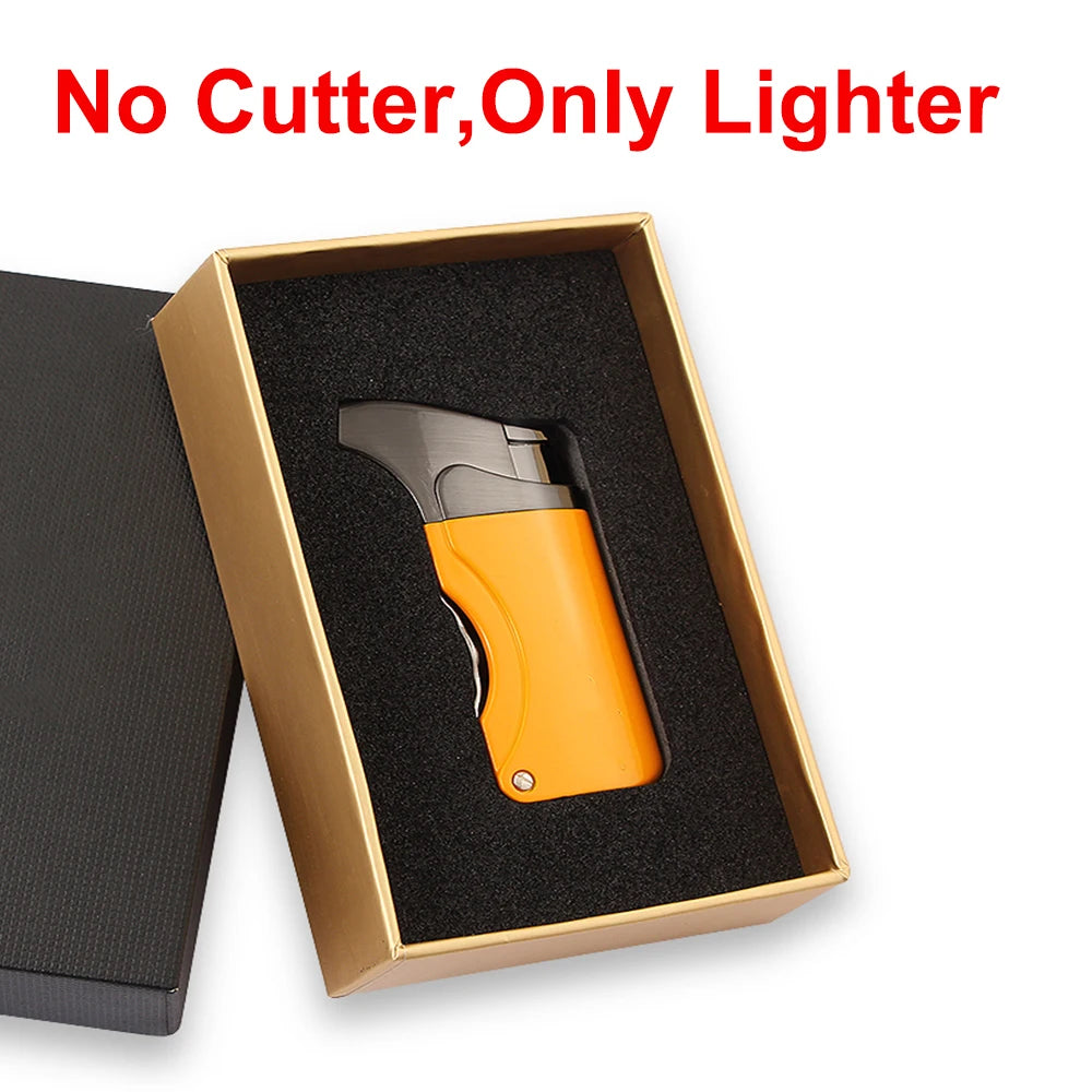 Windproof Butane Lighter Cigar Cutter Accessories Metal Set Gas Torch Lighters - BeautiMass